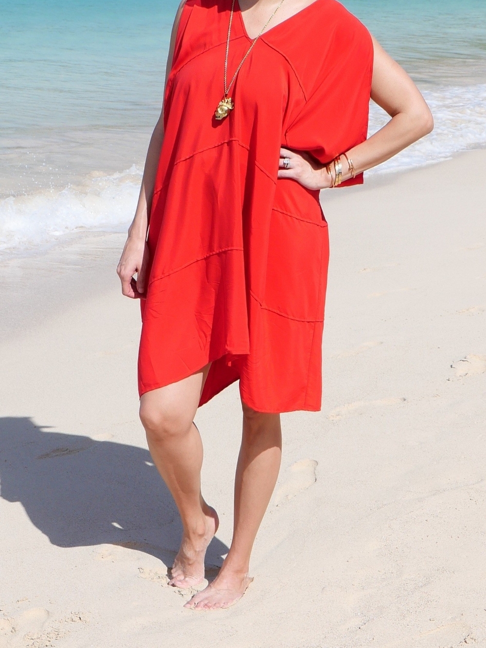 Zero + Maria Cornejo Red Silk Mini Asymmetric Kaftan Dress Swim Coverup Size S